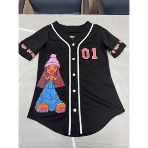 Bratz Black Short Sleeve Button Up Baseball Jersey Shirt Large
